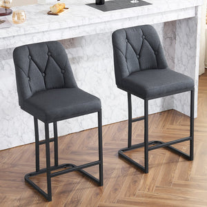 English Elm Set Of 2 Modern Upholstered Bar Stools With Button-Tufted High Back For Kitchen Or Dining Room Comfort W1901P225272-GIGA