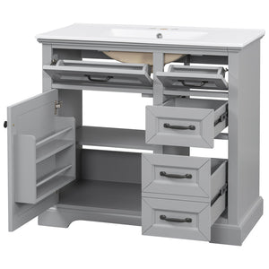 English Elm Christopher Knight Home® - 30" Bathroom Vanity with Sink Vintage Acacia Frame Ceramic Basin Soft-Close Doors & Storage Light Gray N759P313315E