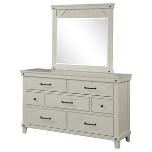 English Elm 7 7 Drawer Dresser White Solid Wood with Birch Veneer, 7 Drawers, Burnished Brass Hardware, Distressed Pine B2699P239135