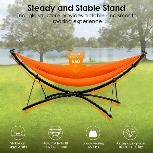 English Elm Portable Hammock with Quick Fold Stand Ripstop Nylon Sunshade 650 Lb Capacity Black W3457P379387