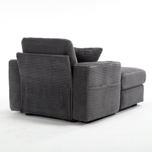 English Elm [New]Corduroy Upholstered Chaise Lounge Sofa with Detachable Cushions, Deep Seat, Cup Holders Grey W2120P322753