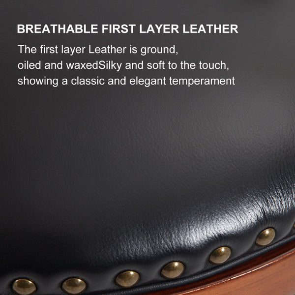 English Elm Seat 29.5" Cowtop Leather Swivel Bar Stool – Stylish Wooden Chair For Kitchen, Home Bar & Dining W2195P268321-GIGA