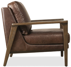 Hooker Furniture Ashland Top-Grain Leather Club Chair In Valeris Chocolate With Exposed Dark Wood Arms, Plush Comfort CC228-086