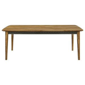 English Elm Crossmoor Natural Sheesham Dining Table with Tapered Legs, Chevron Apron Accent & Bold Grain Finish B062P350429