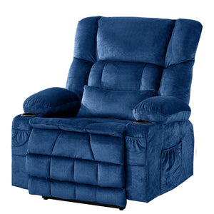 English Elm Dual Motor Large Power Lift Recliner Chair with Waist Kneading & Heat, Extended Footrest, USB Ports Blue W1521S00073