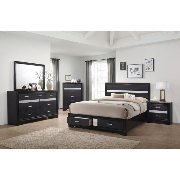 English Elm May 2-Drawer Platform Eastern King Storage Bed with Shimmery Foil Headboard and Rhinestone Pulls craftsmanship and glamour combined for dreamy modern bedroom allure Black B062S01086