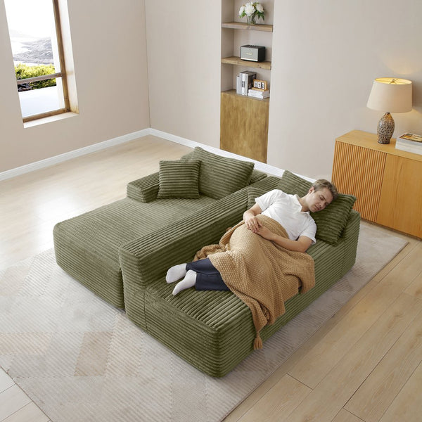 English Elm 105'' Modular Corduroy Sectional with Deep Cushions and Ottoman for Living Room W1117S00325