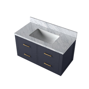 English Elm Blue Elegant 36-Inch Bath Vanity With Carrara Marble Top - Solid Wood Frame & Soft-Close Drawers B2731P257965