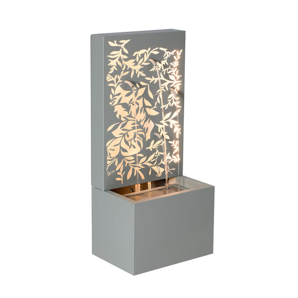 English Elm 30.71"h Gray Metal Leaf Panel Outdoor Wall Fountain with Led Backlit Cascade Spouts N765P355061G