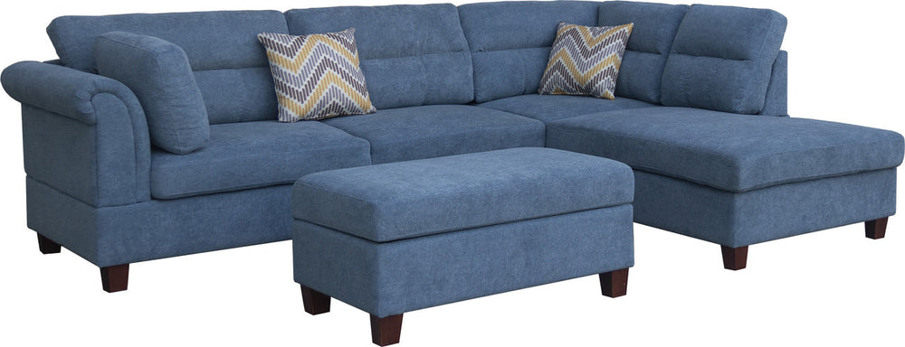 English Elm Domenico Tufted Polyester Sectional Sofa with Chaise Storage Ottoman and Accent Pillows Blue B2749S00203