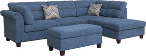 English Elm Domenico Tufted Polyester Sectional Sofa with Chaise Storage Ottoman and Accent Pillows Blue B2749S00203