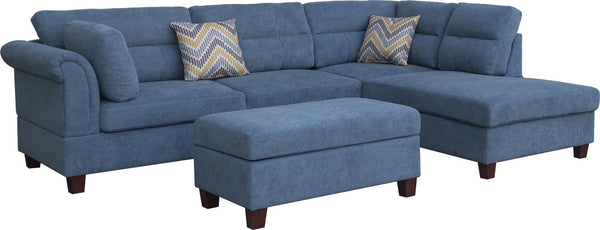 English Elm Domenico Tufted Polyester Sectional Sofa with Chaise Storage Ottoman and Accent Pillows Blue B2749S00203