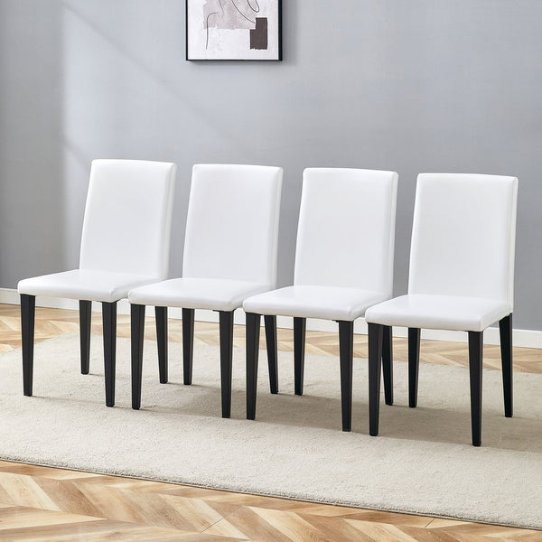 English Elm Set of 4 White Pu Leather Dining Chairs with Black Steel Legs for Modern Interiors W1151P263107