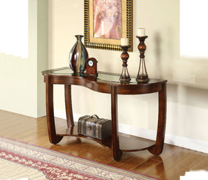 English Elm Dark Cherry Sofa Table Beveled Glass Top Open Shelf Transitional Living Room Console B011P246327