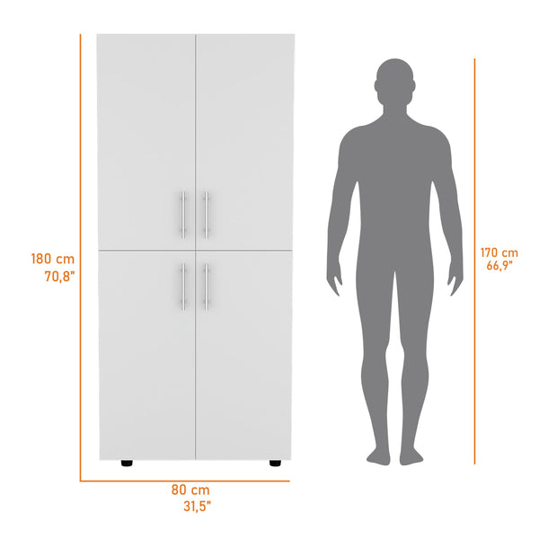 English Elm Hazel Slim White Melamine Armoire with 2 Doors, 4 Shelves & 2 Hanging Bars — Stylish Space-Saver B128S00008