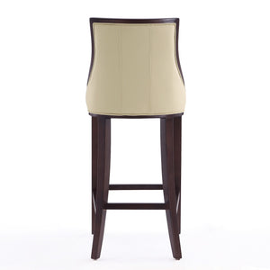 English Elm Fifth Avenue Wood Upholstered Barstool with Walnut Beech Frame, Faux Leather, Foam Padding, Footrest Cream B365P398074