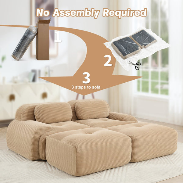 English Elm 2-seat Modular Corduroy Sofa Ergonomic Curved Design with Resilient Cushioning for Living Rooms Camel W714S01238
