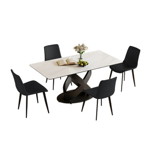 English Elm 71" Rectangular Dining Table – Modern Luxury Sintered Stone Top & Carbon Steel Base, Seats 6-8 Guests W2699S00078