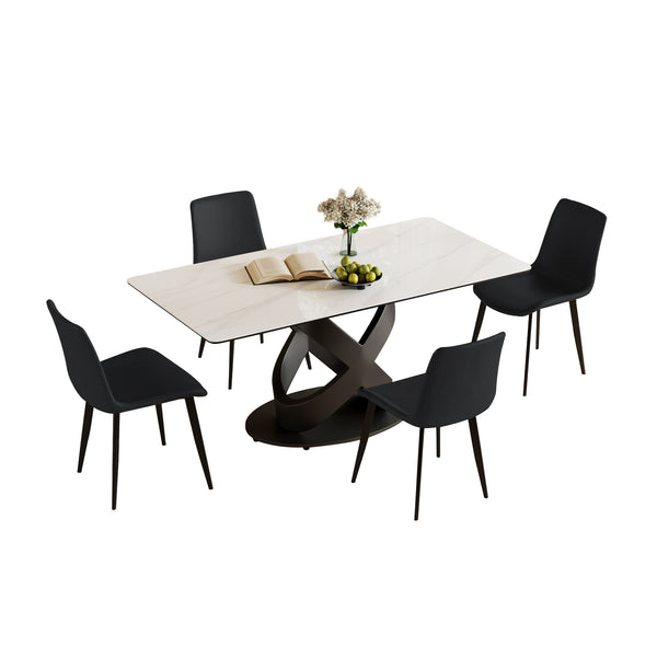 English Elm 71" Rectangular Dining Table – Modern Luxury Sintered Stone Top & Carbon Steel Base, Seats 6-8 Guests W2699S00078