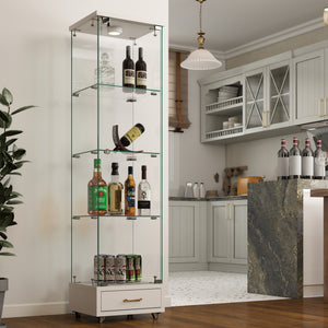 English Elm Modern Glass Display Cabinet With Led Lights, Quick-Assembly 4-Shelf Storage For Collectibles & Decor W241P268239