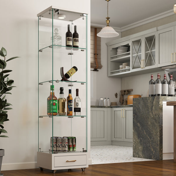 English Elm Modern Glass Display Cabinet With Led Lights, Quick-Assembly 4-Shelf Storage For Collectibles & Decor W241P268239