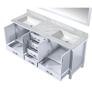 English Elm White Double Bath Vanity With Carrara Marble Top & Large Mirror - Elegant Storage Solution For Bathrooms B2731S00703-GIGA