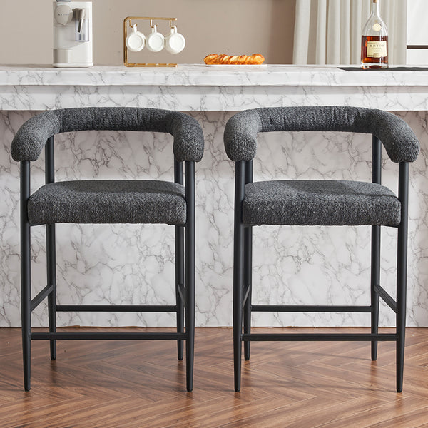 English Elm Modern Upholstered Bar Stools with Boucle Fabric and Armrests, Sturdy Metal Frame, Ergonomic Comfort DARK GREY W1901P264275