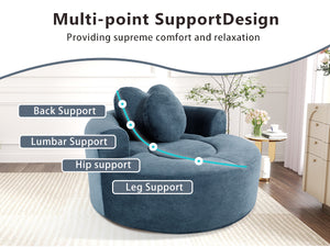 English Elm Round Cloud Sofa Bed Waffle Fabric Memory Foam Convertible Couch for Small Space Living Blue W3224P492030