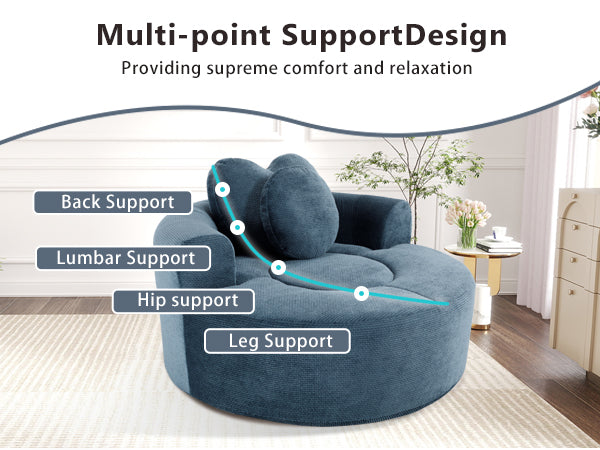 English Elm Round Cloud Sofa Bed Waffle Fabric Memory Foam Convertible Couch for Small Space Living Blue W3224P492030