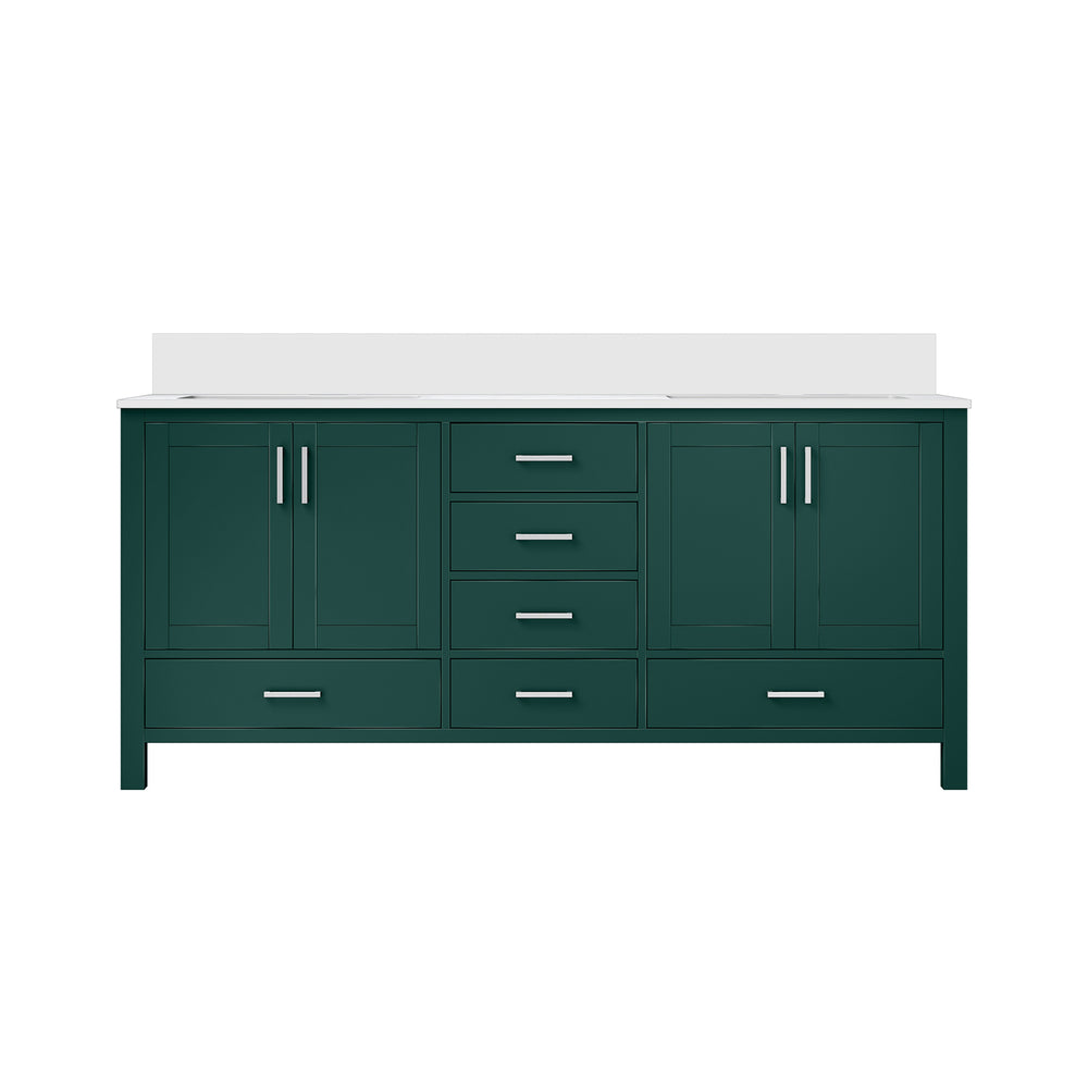 English Elm Green Double Bath Vanity 72 in W x 22 in D with Cultured Marble Top — Solid Wood, Soft-Close, Ample Storage, Scratch-Resistant Surface B2731P259120