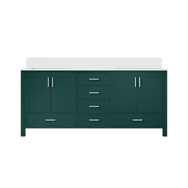 English Elm Green Double Bath Vanity 72 in W x 22 in D with Cultured Marble Top — Solid Wood, Soft-Close, Ample Storage, Scratch-Resistant Surface B2731P259120
