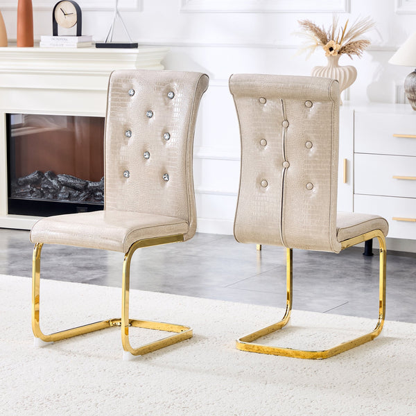 English Elm Luxury Pu Upholstered Dining Chair Set of 4 with Channel Stitching and Metal Legs Beige W1512P491872
