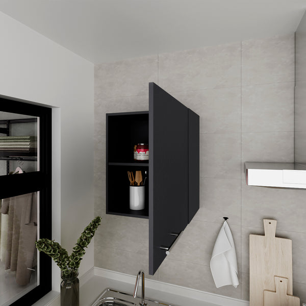 English Elm Wall Cabinet Dennard Black Engineered Wood, Wall-Mounted Kitchen Storage with 2 Shelves, Sleek Handle, Compact Durable Design B092P238703
