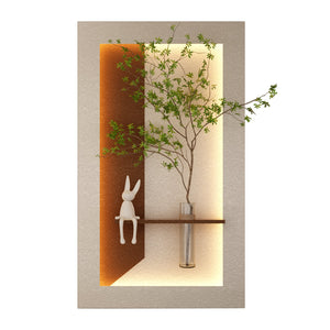 English Elm Adjustable Led Sandstone 3d Wall Art with Faux Botanicals and Rabbit Figurine Accent W2700P389346