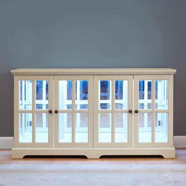 English Elm Led Curio Display Cabinet - Antique White Showcase With Glass Doors, Adjustable Shelves & Led Lighting W2275P231690