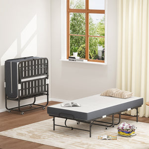 English Elm 75" Extra Long Folding Bed for Tall People with 5" Memory Foam, 450lb Steel Frame, Wheels, Portable Rollaway Comfort T2398P290413