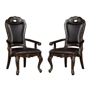 English Elm Luxurious Walnut Traditional Arm Chairs Set of 2 with Dark Brown Leatherette, Carved Cabriole Legs and Nailhead Trim B011P234735