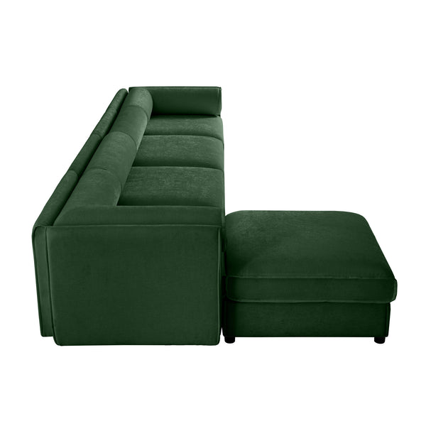 English Elm Modular 4-Seat L-Shaped Sofa With Storage, Ergonomic Comfort, And Stylish Green Chenille Upholstery W714S01064