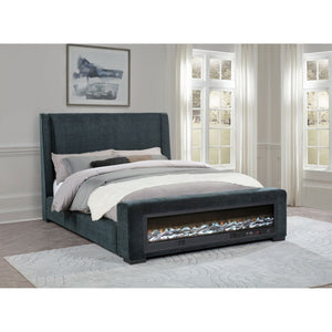 English Elm Sebastian Navy Wingback King Bed with Flame Visualizer and Bluetooth Speaker B062S01651