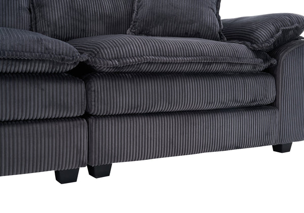 English Elm Corduroy Plush 2-Seat Sofa with 2 Back Cushions, Toss Pillows & Ottomans — Deep Seat Comfort Grey W2363S00064