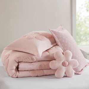 English Elm 4-piece Reversible Tufted Chenille Floral Comforter Set with Decorative Flower Pillow B035P408214