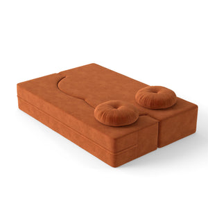 English Elm Modern Corduroy Folding Floor Sofa Sleeper with Foam Fill for Studio Bedroom Guests Orange W2353P379629
