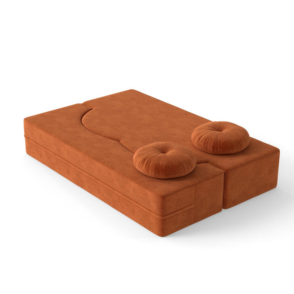 English Elm Modern Corduroy Folding Floor Sofa Sleeper with Foam Fill for Studio Bedroom Guests Orange W2353P379629