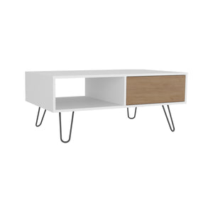 English Elm Coffee engineered wood coffee table on casters with single shelf, minimalist, durable, eco-friendly White + Light Oak 45.67 L x 39.6 W x 3.94 H B097P262379