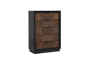 English Elm Houston 5-drawer Tall Chest Walnut Panels Black Frame Bedroom Storage Modern B009P345874