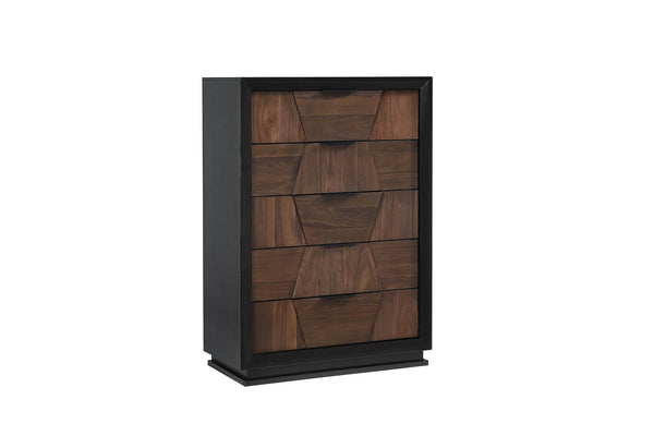 English Elm Houston 5-drawer Tall Chest Walnut Panels Black Frame Bedroom Storage Modern B009P345874