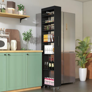 English Elm 7 Tier Rolling Narrow Pull Out Organizer Slim Particleboard Cart for Kitchen and Pantry W331P412325