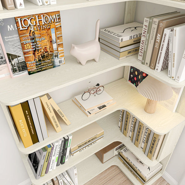 English Elm 90cm L-shaped Corner Bookcase Five Tier Mdf Open Shelving for Living Room Office W2899P444151