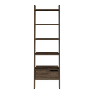 English Elm Ladder Dark Walnut Bookcase with One Drawer and Five Open Shelves, Space-Saving Leaning Design, Durable B097133049