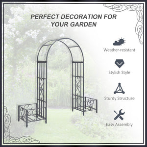 English Elm Outsunny 6.7' Steel Garden Arch Arbor With Elegant Scrollwork Hearts & Planters For Climbing Vines W2225P174392-GIGA